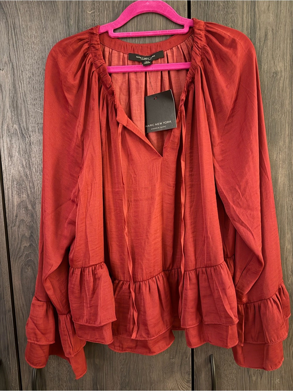 Marc New York Women's Rust DARK RED Ruffle Long-Sleeve Blouse